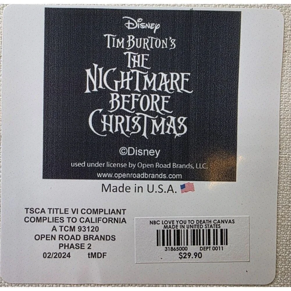 The Nightmare Before Christmas Jack & Sally Love You To Death Canvas Wall Art